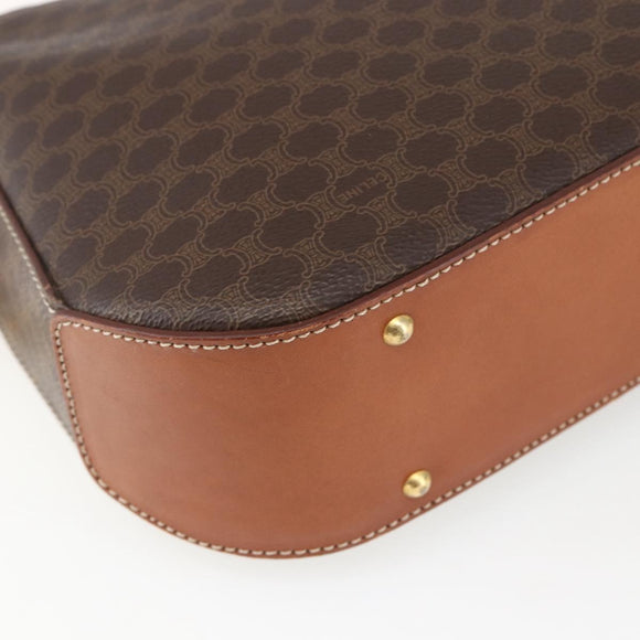 CELINE Macadam Canvas Shoulder Bag PVC Leather Brown Gold Auth ki6312
