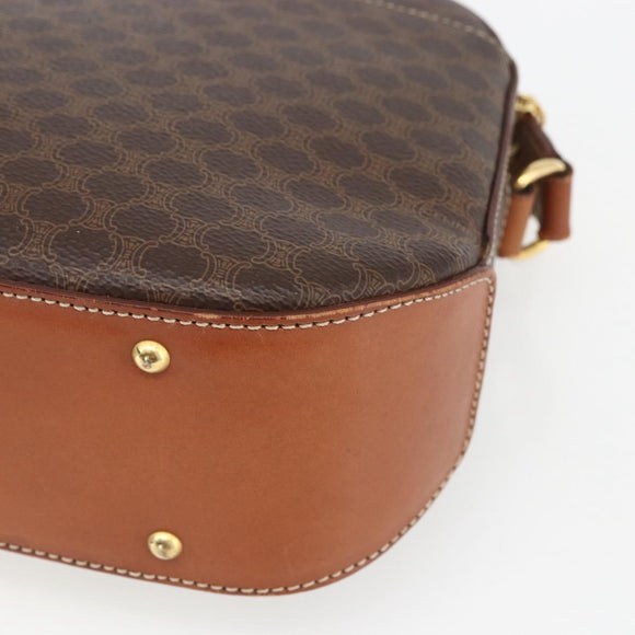 CELINE Macadam Canvas Shoulder Bag PVC Leather Brown Gold Auth ki6312