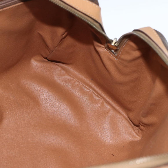 CELINE Macadam Canvas Boston Bag PVC Leather Brown Gold Auth ki6313