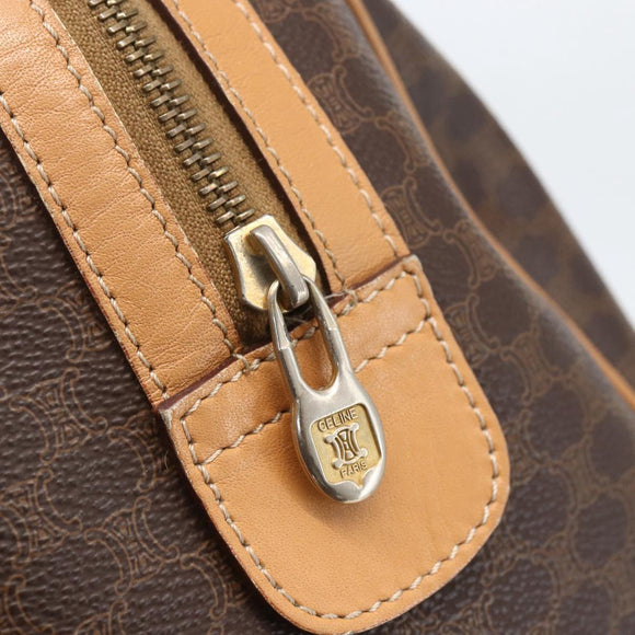 CELINE Macadam Canvas Boston Bag PVC Leather Brown Gold Auth ki6313