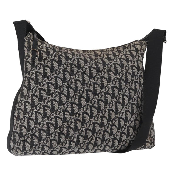 Christian Dior Trotter Canvas Shoulder Bag Black Silver Auth ki6315
