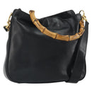 GUCCI Bamboo Shoulder Bag Leather 2way Black Gold 001 2113 1638 Auth ki6316-1