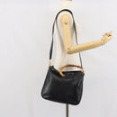 GUCCI Bamboo Shoulder Bag Leather 2way Black Gold 001 2113 1638 Auth ki6316-24