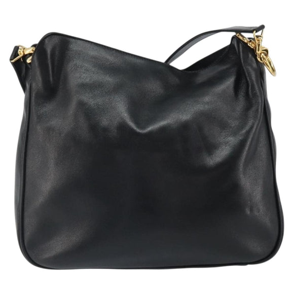 GUCCI Bamboo Shoulder Bag Leather 2way Black Gold 001 2113 1638 Auth ki6316