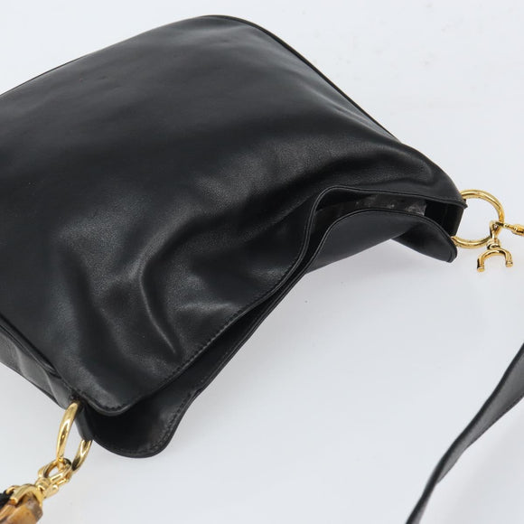 GUCCI Bamboo Shoulder Bag Leather 2way Black Gold 001 2113 1638 Auth ki6316