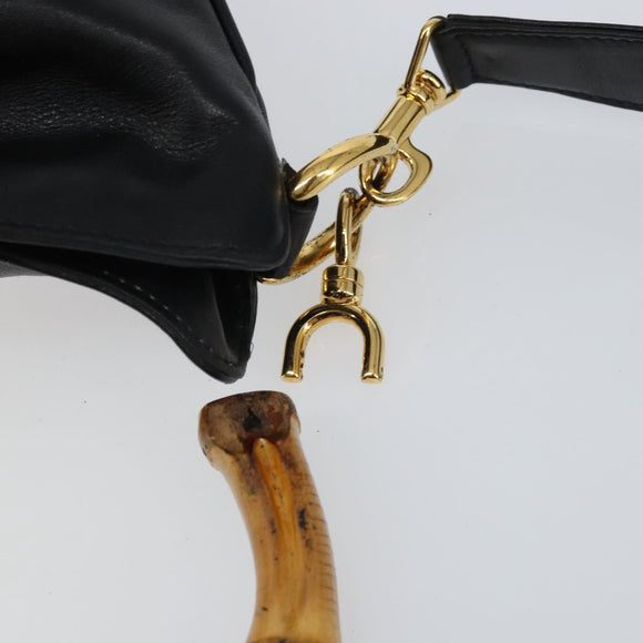 GUCCI Bamboo Shoulder Bag Leather 2way Black Gold 001 2113 1638 Auth ki6316