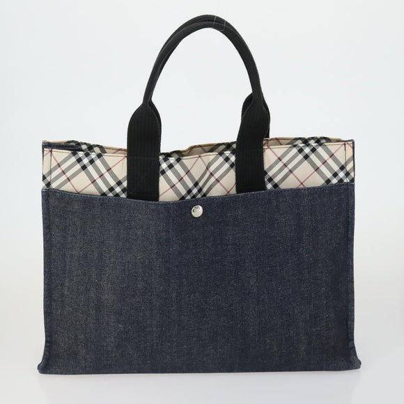 Burberrys Nova Check Blue Label Bag Canvas Nylon 4 Set Beige Blue Auth ki6317