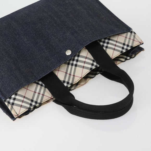 Burberrys Nova Check Blue Label Bag Canvas Nylon 4 Set Beige Blue Auth ki6317