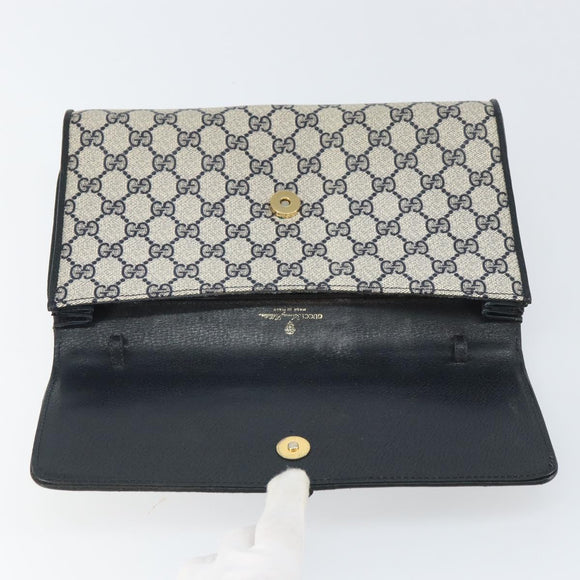 GUCCI GG Supreme Clutch Bag PVC Navy Gold 89 01 006 Auth ki6318