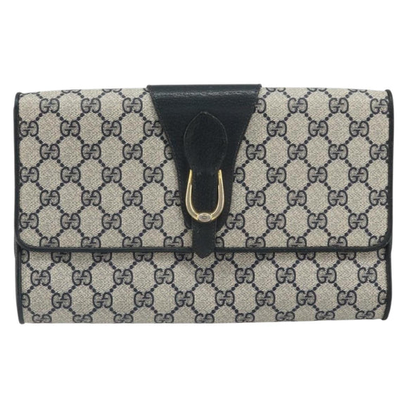 GUCCI GG Supreme Clutch Bag PVC Navy Gold 89 01 006 Auth ki6318