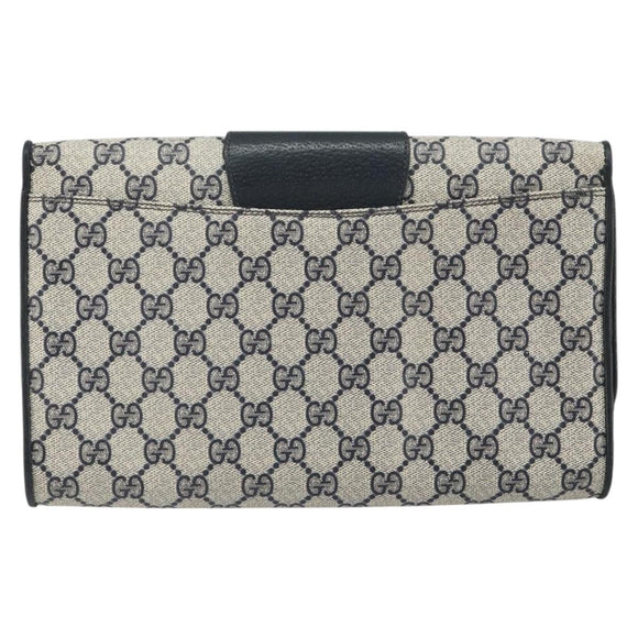 GUCCI GG Supreme Clutch Bag PVC Navy Gold 89 01 006 Auth ki6318