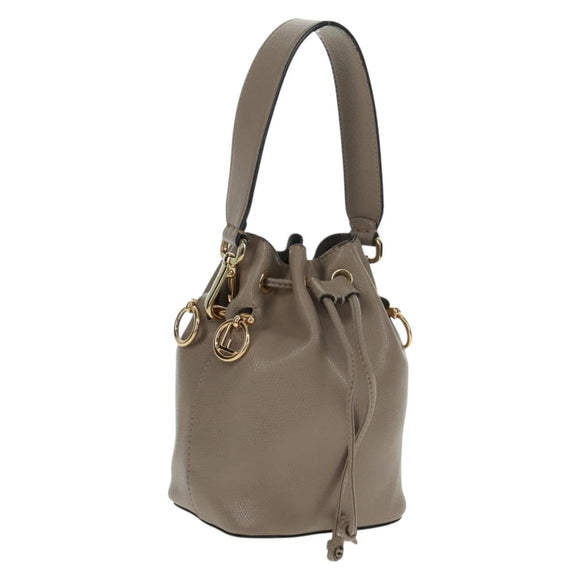 FENDI Hand Bag Leather Gray Gold Auth ki6319