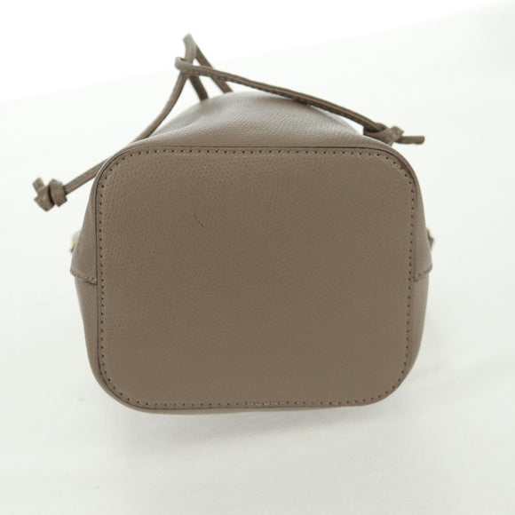 FENDI Hand Bag Leather Gray Gold Auth ki6319