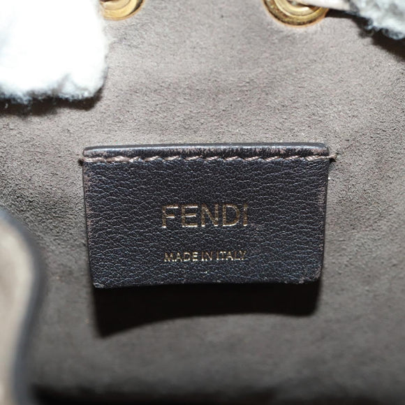 FENDI Hand Bag Leather Gray Gold Auth ki6319