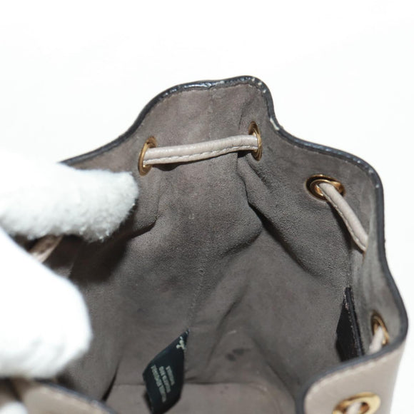 FENDI Hand Bag Leather Gray Gold Auth ki6319