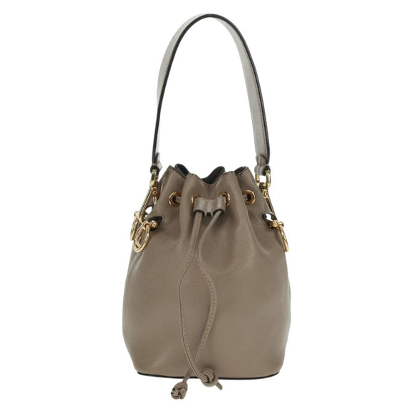 FENDI Hand Bag Leather Gray Gold Auth ki6319