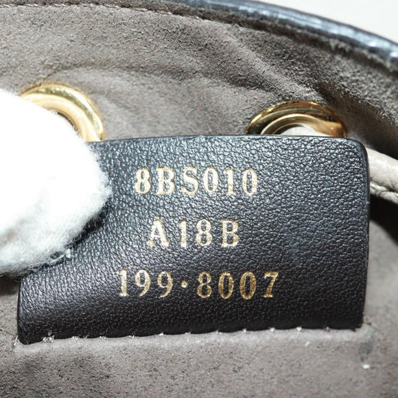 FENDI Hand Bag Leather Gray Gold Auth ki6319