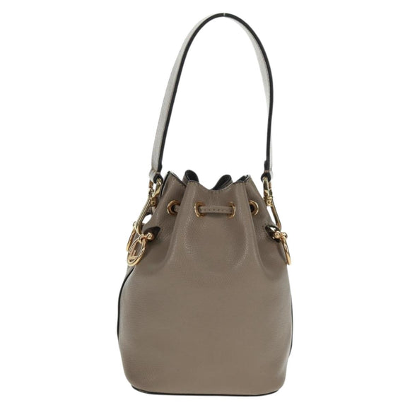 FENDI Hand Bag Leather Gray Gold Auth ki6319