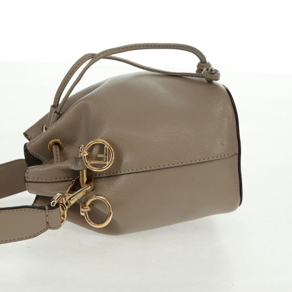 FENDI Hand Bag Leather Gray Gold Auth ki6319