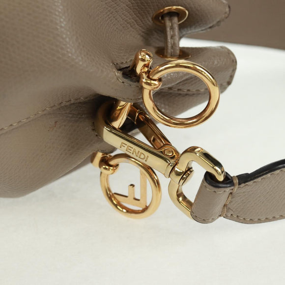 FENDI Hand Bag Leather Gray Gold Auth ki6319