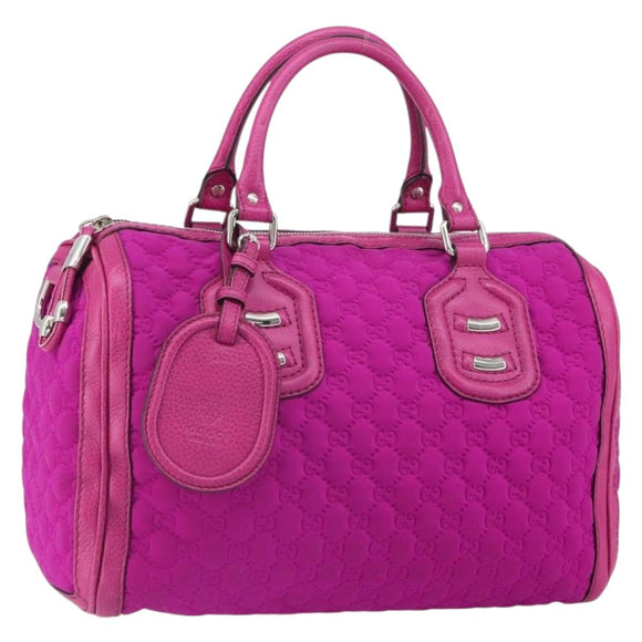 GUCCI GG Canvas Boston Bag Nylon Leather Pink Silver Auth ki6320
