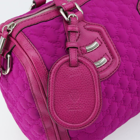 GUCCI GG Canvas Boston Bag Nylon Leather Pink Silver Auth ki6320