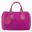 GUCCI GG Canvas Boston Bag Nylon Leather Pink Silver Auth ki6320-13