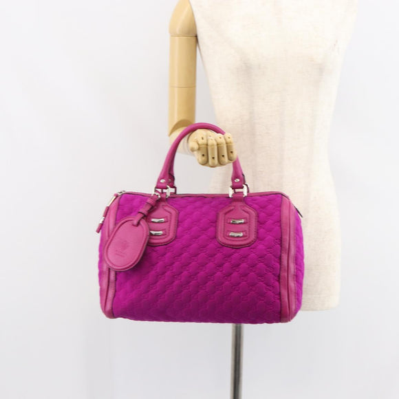 GUCCI GG Canvas Boston Bag Nylon Leather Pink Silver Auth ki6320