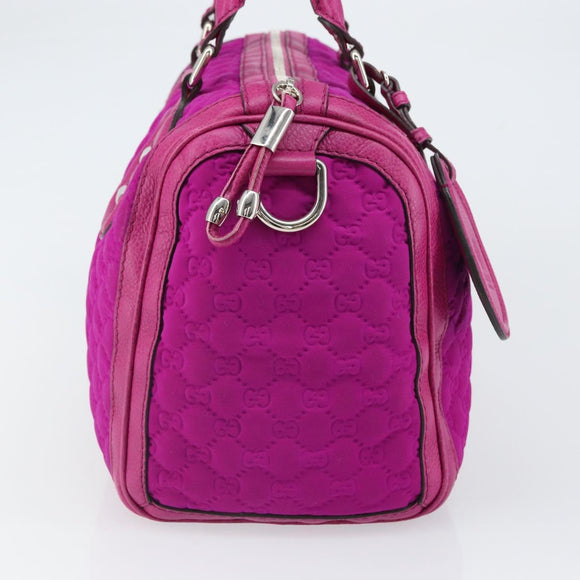 GUCCI GG Canvas Boston Bag Nylon Leather Pink Silver Auth ki6320