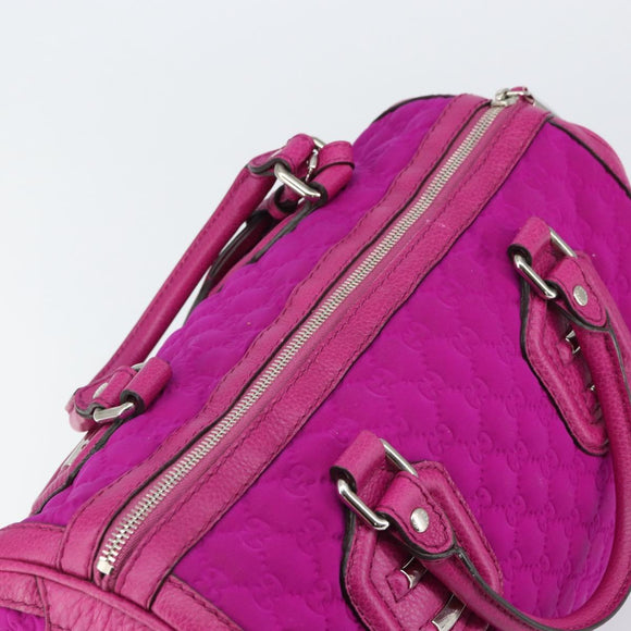 GUCCI GG Canvas Boston Bag Nylon Leather Pink Silver Auth ki6320