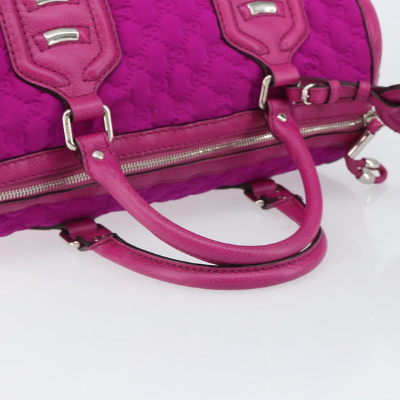 GUCCI GG Canvas Boston Bag Nylon Leather Pink Silver Auth ki6320