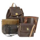 CELINE Macadam Canvas Bag PVC Leather 5 Set Brown Beige black Auth ki6322-1