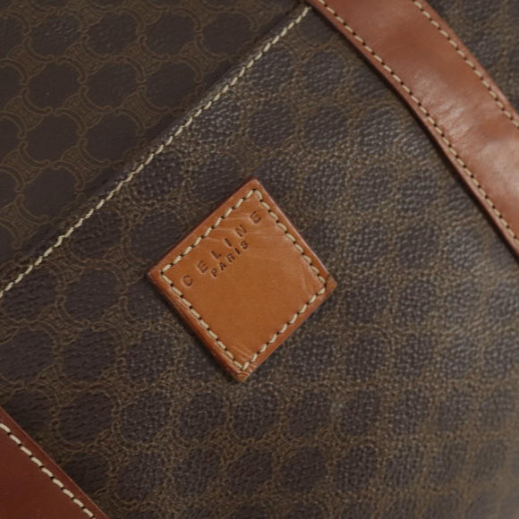 CELINE Macadam Canvas Boston Bag PVC Leather Brown Gold Auth ki6323