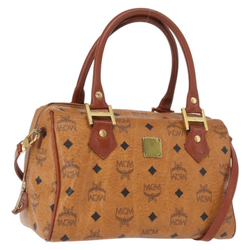 MCM Logogram Vicetos Boston Bag PVC 2way Brown Gold Auth ki6324