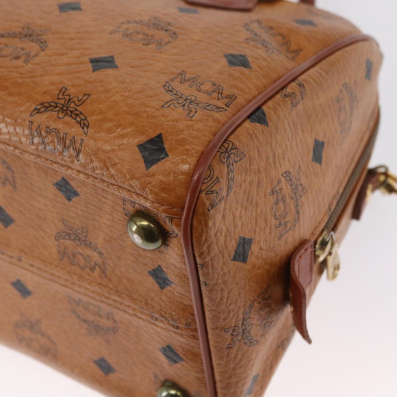 MCM Logogram Vicetos Boston Bag PVC 2way Brown Gold Auth ki6324