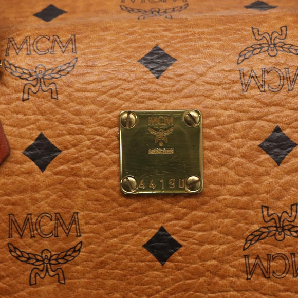 MCM Logogram Vicetos Boston Bag PVC 2way Brown Gold Auth ki6324
