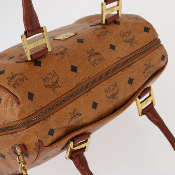 MCM Logogram Vicetos Boston Bag PVC 2way Brown Gold Auth ki6324