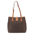 CELINE Macadam Canvas Triomphe Tote Bag PVC Leather Brown Gold Auth ki6337-2