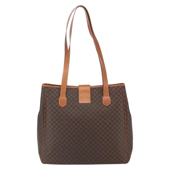 CELINE Macadam Canvas Triomphe Tote Bag PVC Leather Brown Gold Auth ki6337