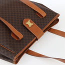 CELINE Macadam Canvas Triomphe Tote Bag PVC Leather Brown Gold Auth ki6337-6
