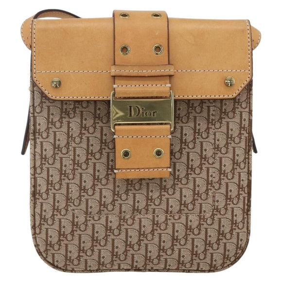 Christian Dior Trotter Canvas Street chic Shoulder Bag Beige Gold Auth ki6338