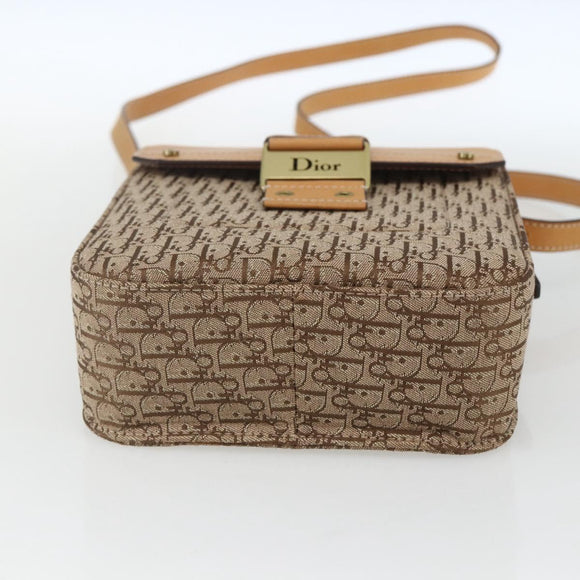 Christian Dior Trotter Canvas Street chic Shoulder Bag Beige Gold Auth ki6338