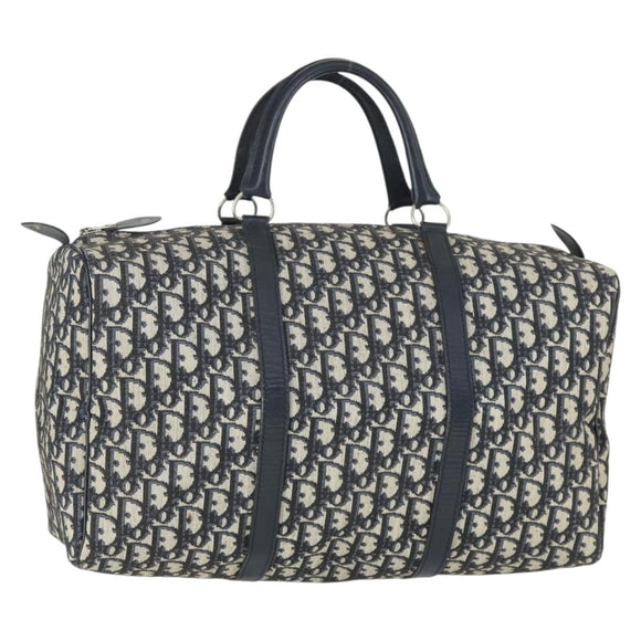 Christian Dior Trotter Canvas Boston Bag Navy Silver Auth ki6339