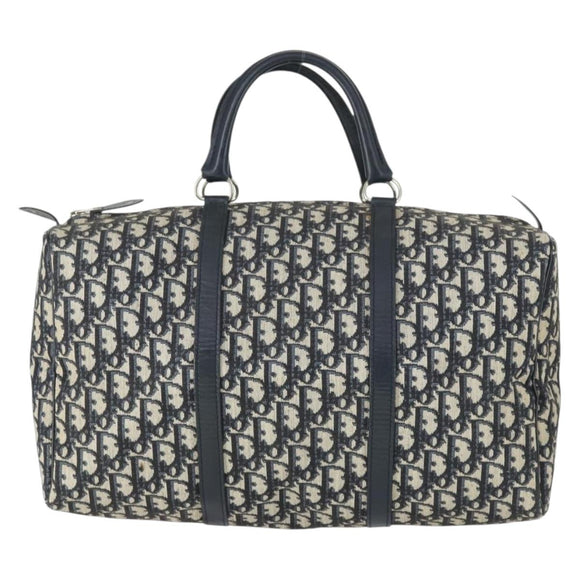 Christian Dior Trotter Canvas Boston Bag Navy Silver Auth ki6339