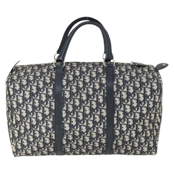Christian Dior Trotter Canvas Boston Bag Navy Silver Auth ki6339