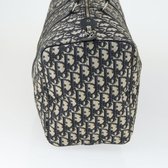 Christian Dior Trotter Canvas Boston Bag Navy Silver Auth ki6339