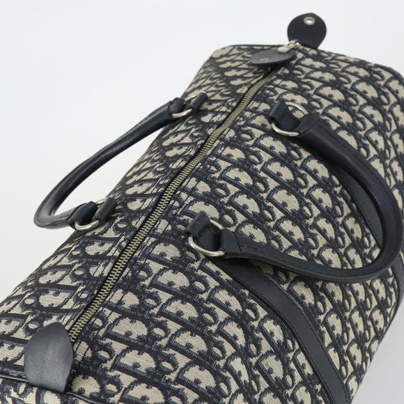 Christian Dior Trotter Canvas Boston Bag Navy Silver Auth ki6339