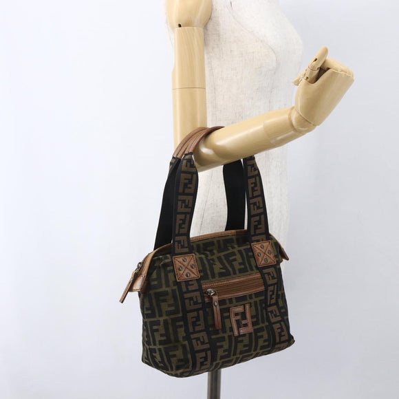 FENDI Zucca Canvas Tote Bag Black Brown Auth ki6340