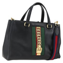 GUCCI Web Sherry Line Silvi Tote Bag Leather 2way Black Gold 453790 Auth ki6344-1