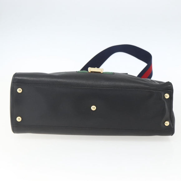 GUCCI Web Sherry Line Silvi Tote Bag Leather 2way Black Gold 453790 Auth ki6344